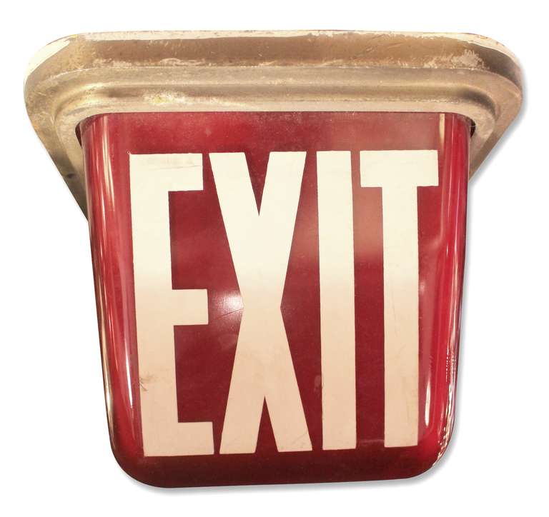Ceiling Mounted 1940s Red Exit Sign with White Letters In Excellent Condition In New York, NY