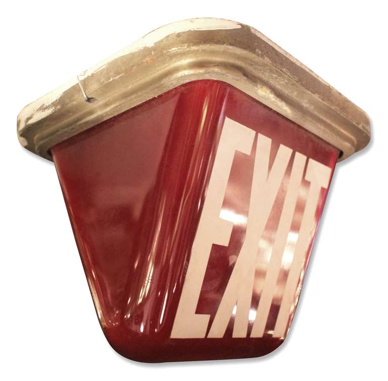 Ceiling Mounted 1940s Red Exit Sign with White Letters