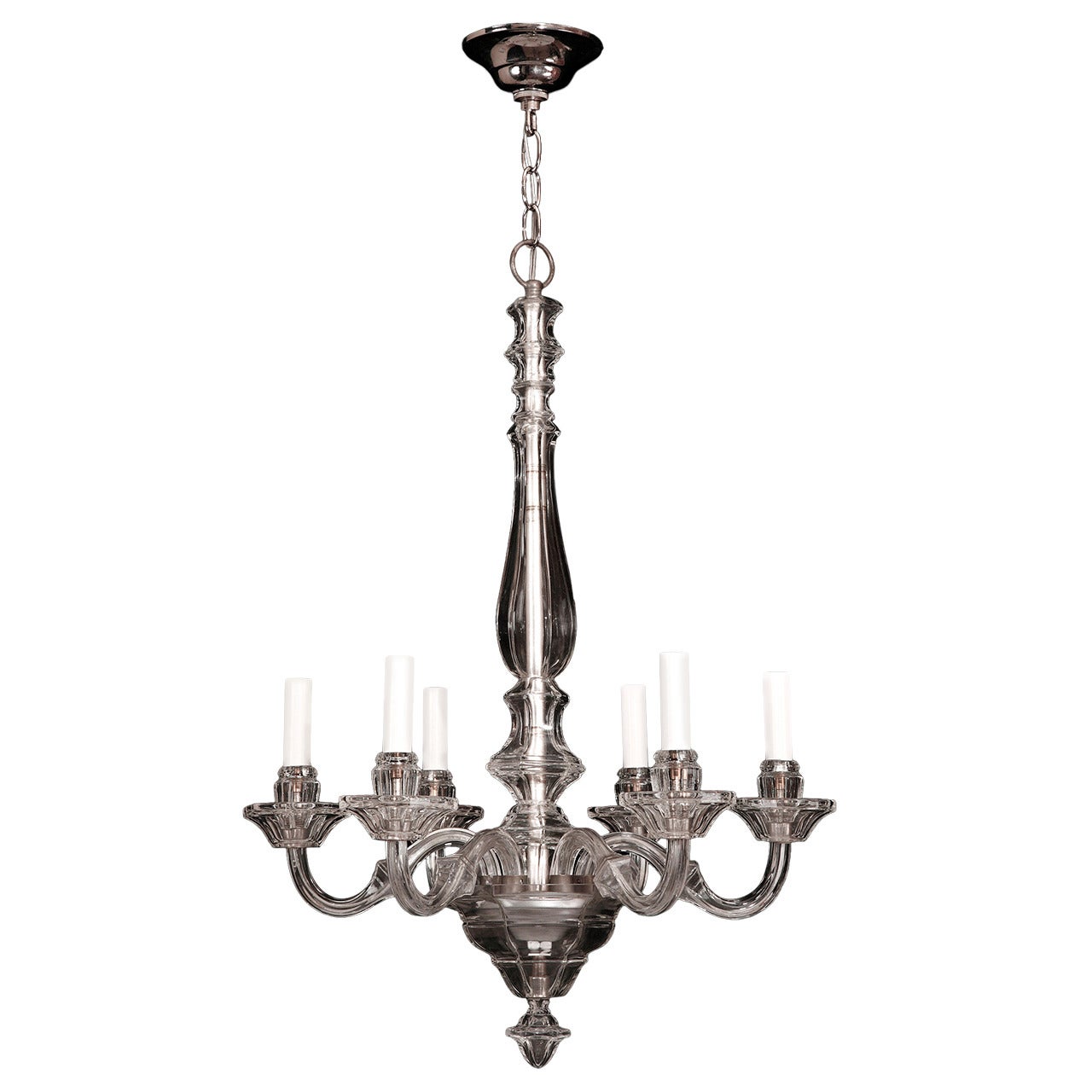 1930s French Baccarat Style Crystal Chandelier Six Lights