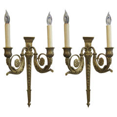 1930s Sheep Gilt Bronze Empire Sconces by E. F. Caldwell with Two Lights Each