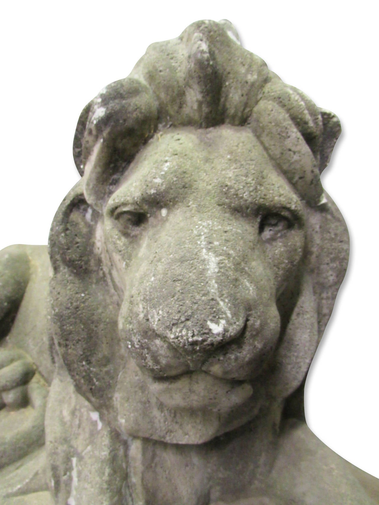 American 1980s Pair of Cast Concrete Opposing Reclining Lions from South Florida