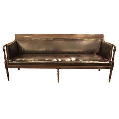 English Regency Upholstered Large Carved Wood Bench