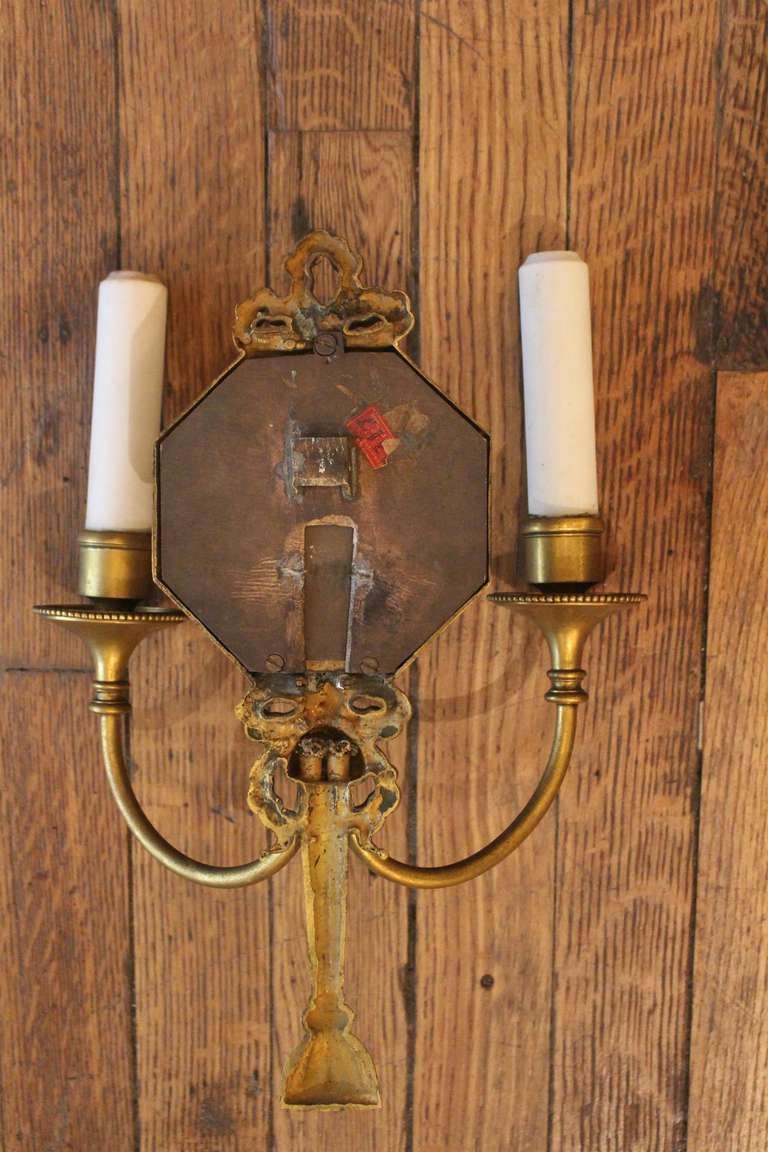 Pair of Mirrored Sconces with Etched Putties 1