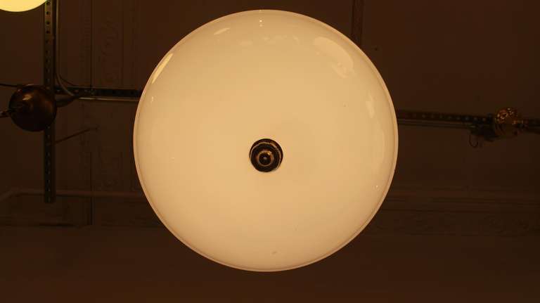 Pair of Large Milk Glass and Brass Pendant Lights 3