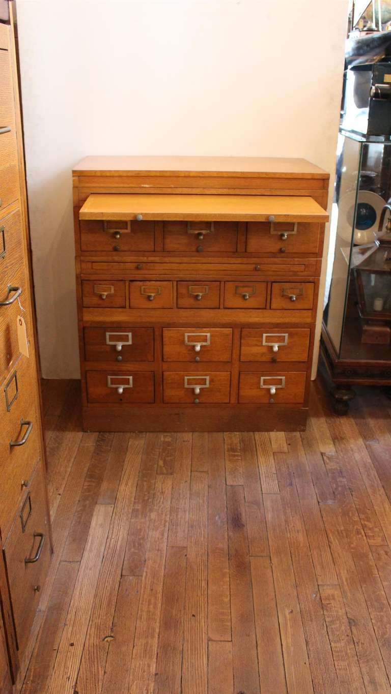 Oak Library Cabinet with Shelves and Drawers In Excellent Condition In New York, NY