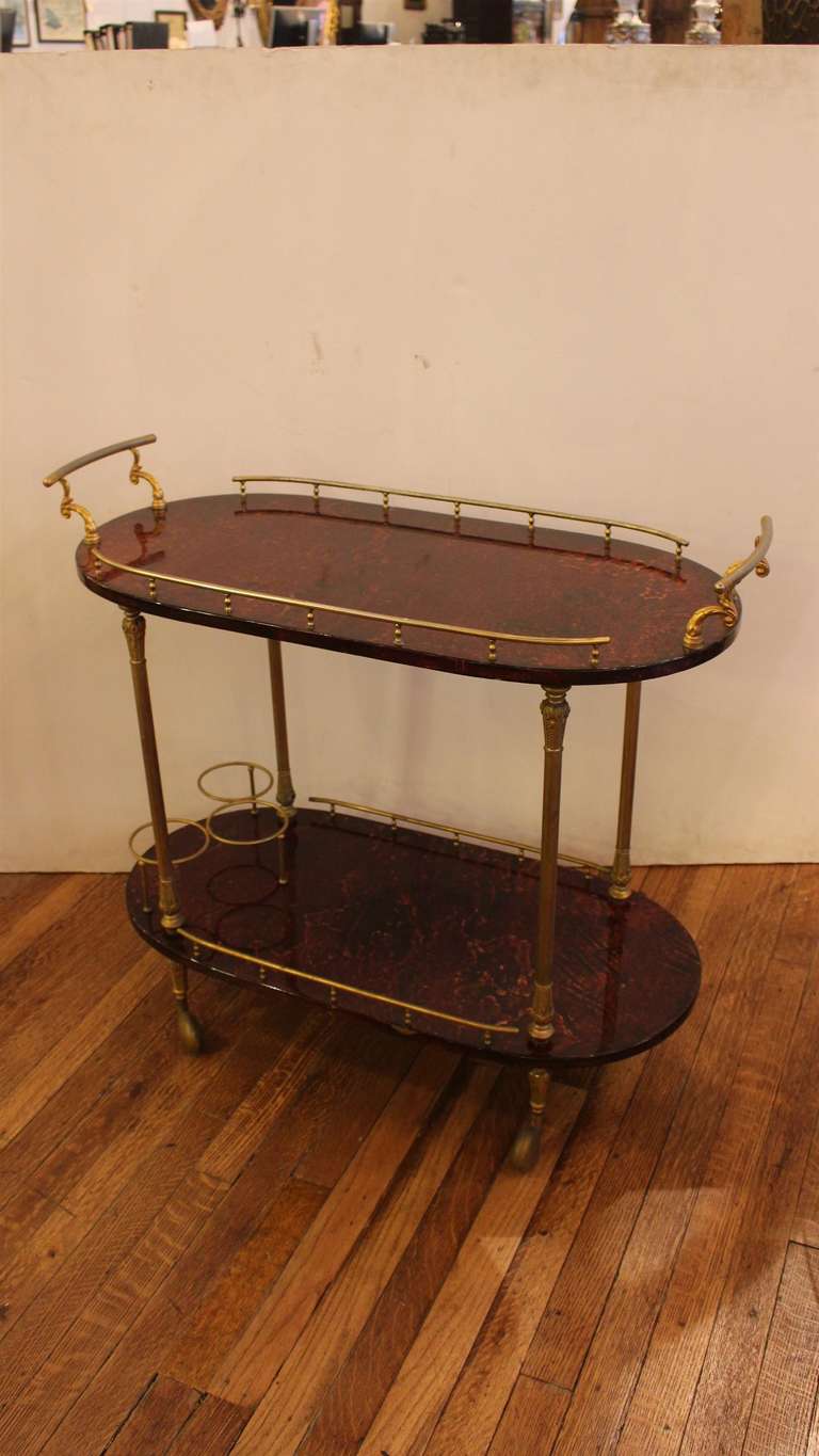 Mid-Century Modern Aldo Tura Goat Skin Bar Cart