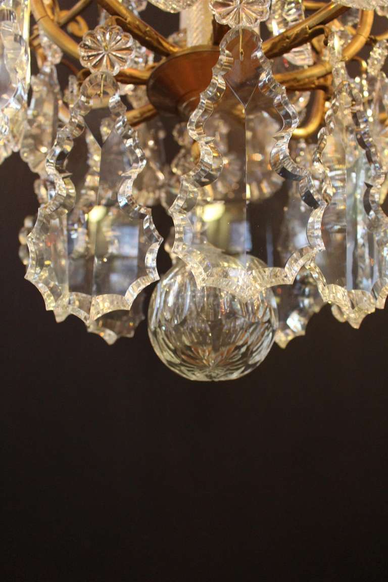 Pair of Replica Louis XV Style of Bronze Chandeliers with Tear Drop Crystals 1