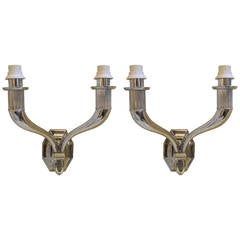 1960s Pair of Mid-Century Modern Two-Light Sconces from France