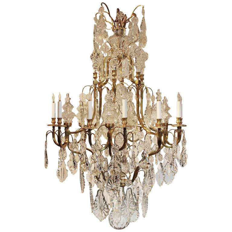 Large Louis XV Style Bronze and Crystal Chandelier For Sale at 1stDibs