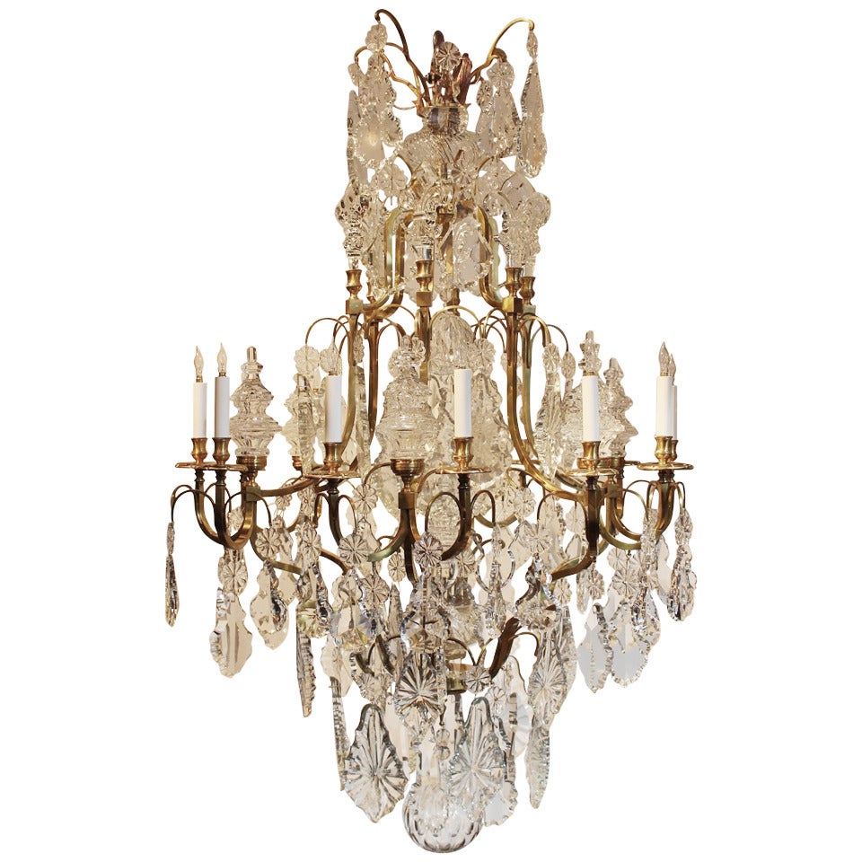 Large Louis XV Style Bronze and Crystal Chandelier