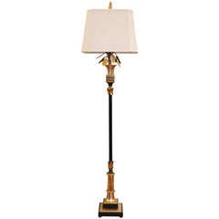 Ornate Black and Gold Floor Lamp with Floral Design