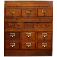 Oak Library Cabinet with Shelves and Drawers