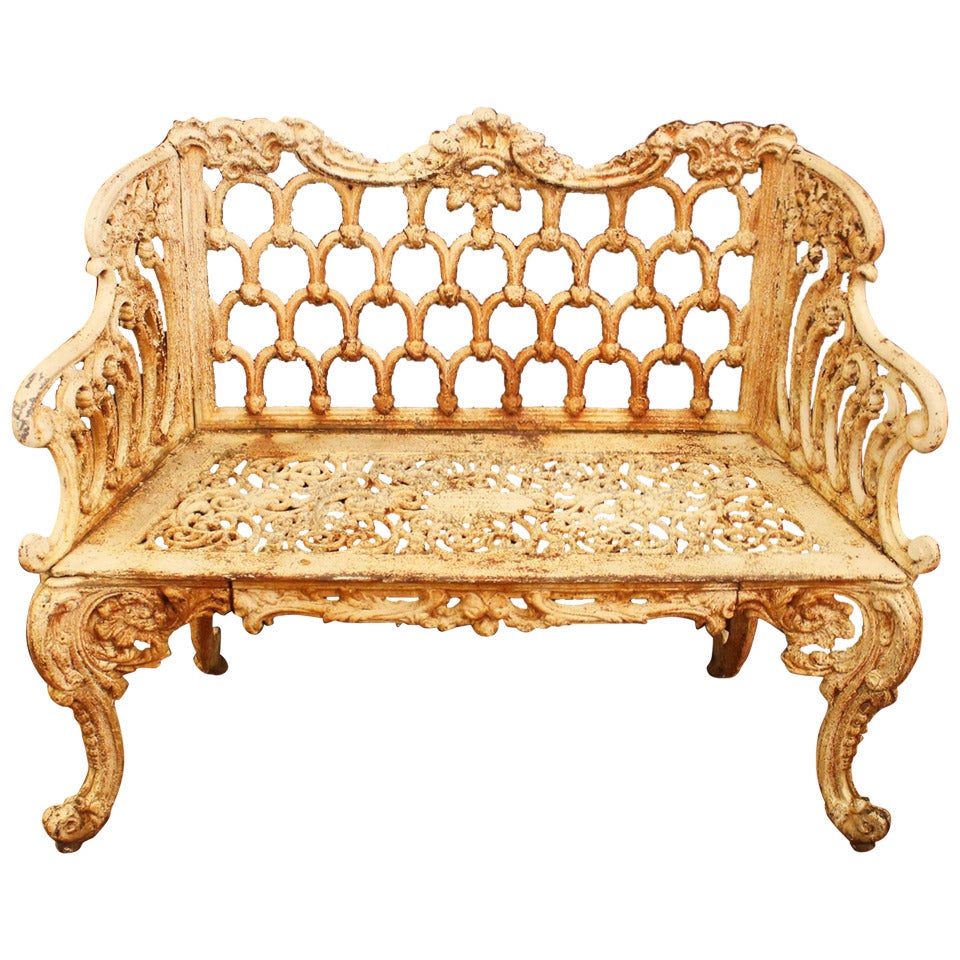 Rococo Revival Cast Iron "Rose Garden Bench" Made by Kramer Bros Foundry