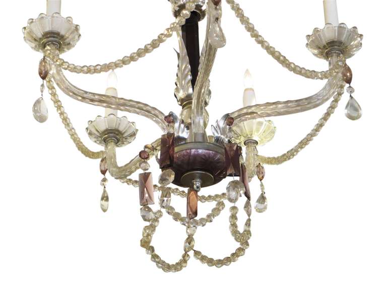 American Five Arm Chandelier with Black and Amethyst Crystal Dish