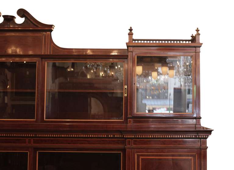 1870s English Inlaid Wall Cabinet with Sliding Glass Doors and Drawers 2