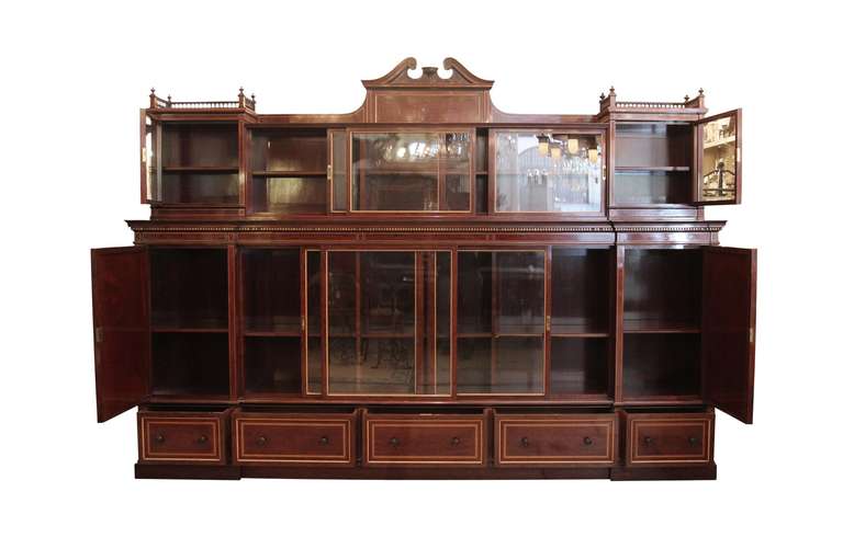 1870s English Inlaid Wall Cabinet with Sliding Glass Doors and Drawers 3