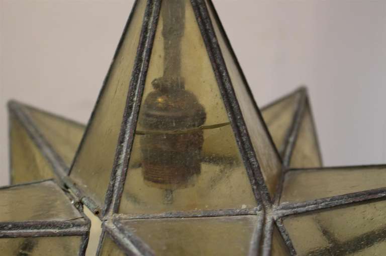 Arts and Crafts Amber Glass Star Light with Single Light and Hand Hammered Canopy