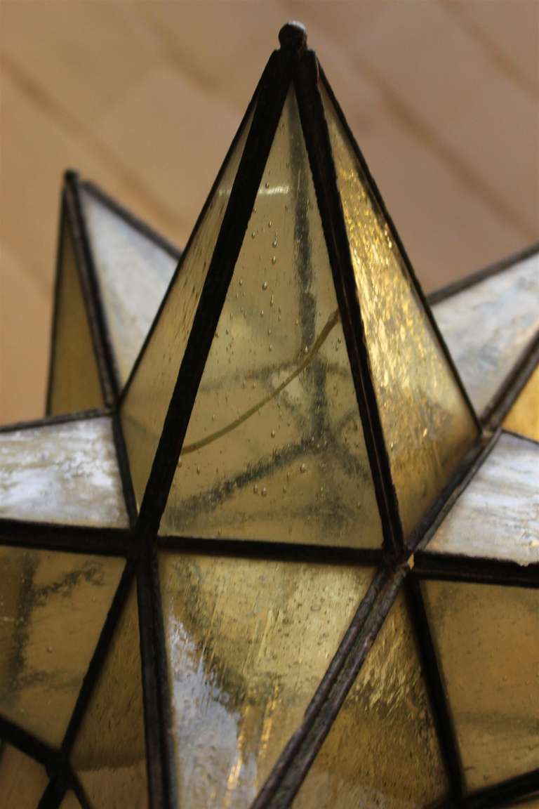 Amber Glass Star Light with Single Light and Hand Hammered Canopy 3