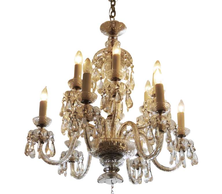 This elegant Czech crystal chandelier has two tiers and 12 arms from the 1920s. Czech crystal is known to be among the finest in the world. It can currently be seen at our 450 Columbus Avenue location in Manhattan.