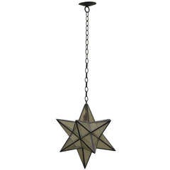 Amber Glass Star Light with Single Light and Hand Hammered Canopy