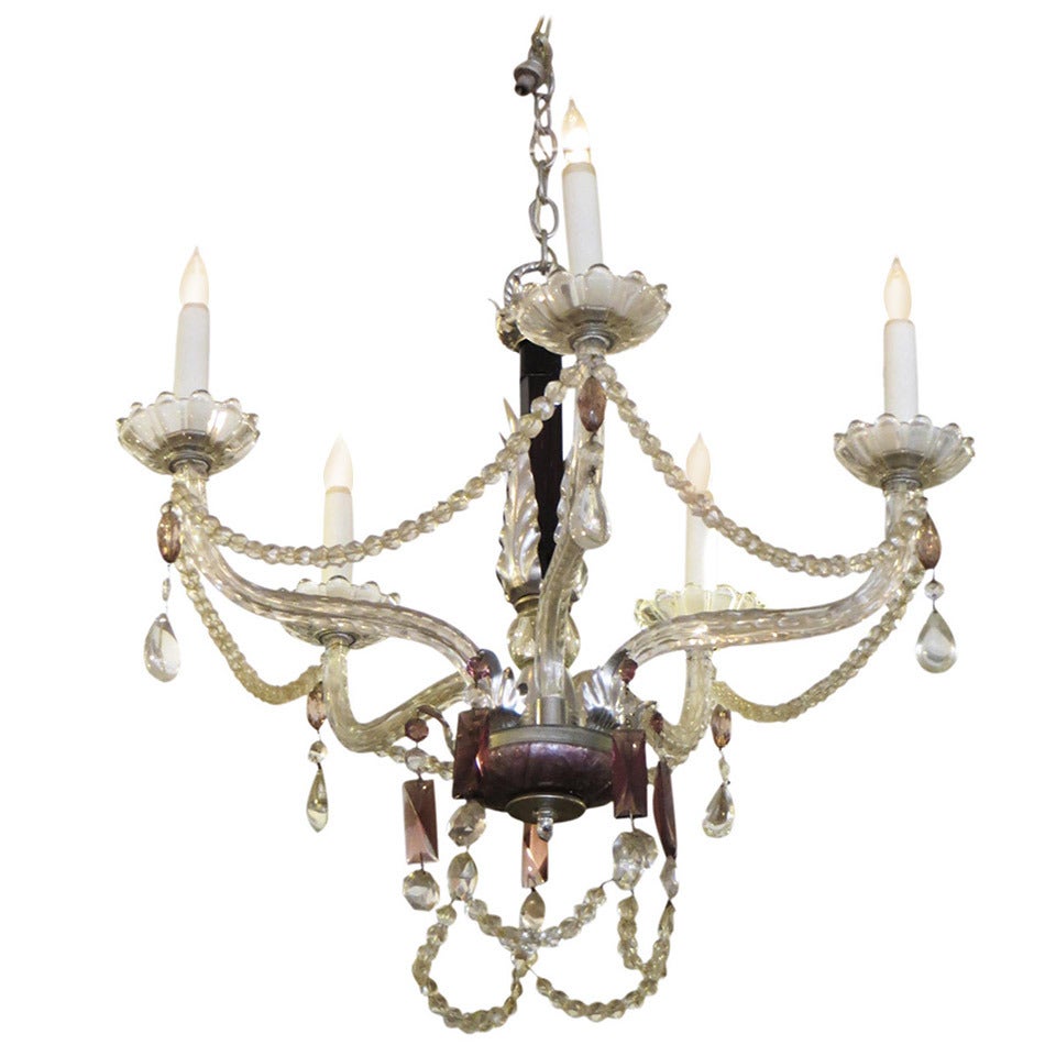 Five Arm Chandelier with Black and Amethyst Crystal Dish