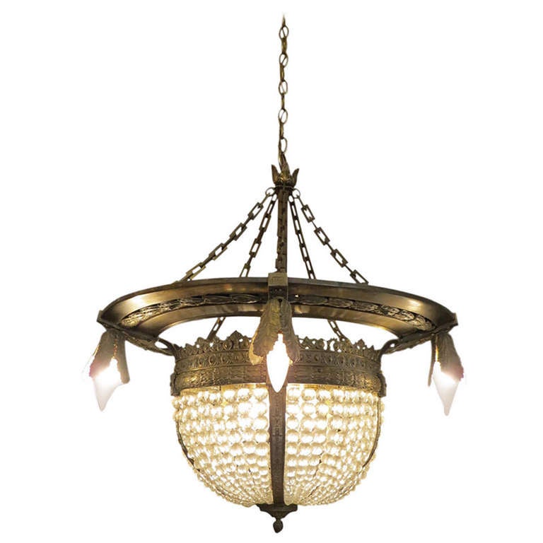 Bronze and Beaded Crystal Chandelier at 1stdibs