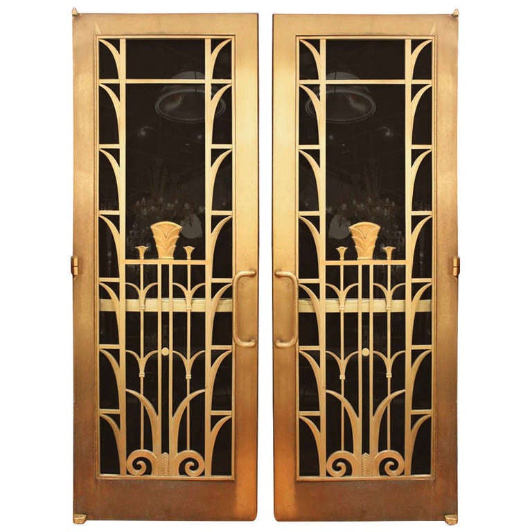 Art Deco Brass Double Door Set from a Manhattan University at 1stDibs art deco double doors