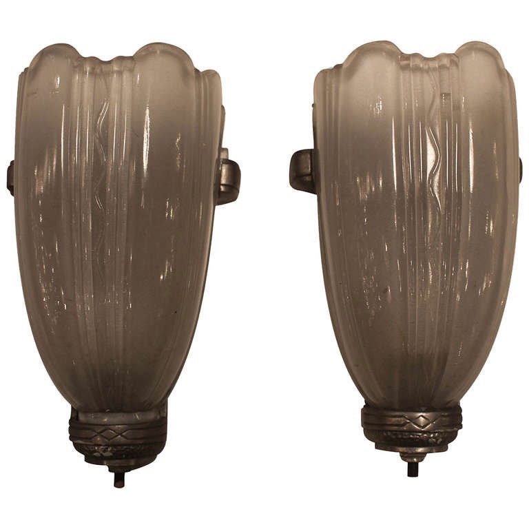 Pair of French Art Deco Slip Shade Sconces