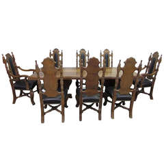 Solid Carved Dining Table with Eight Matching Chairs