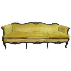 Retro Victorian Style Carved Sofa with Canary Yellow Upholstery