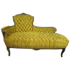 Antique Tufted Yellow Velvet Victorian Carved Chesterfield Sofa