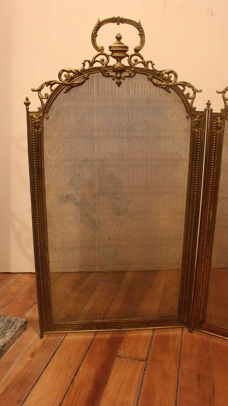 French Brass Folding Firescreen In Excellent Condition In New York, NY