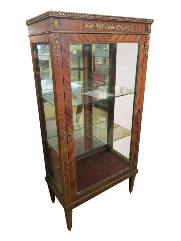American Ornate Bronze Curio Cabinet with Mirrored Back