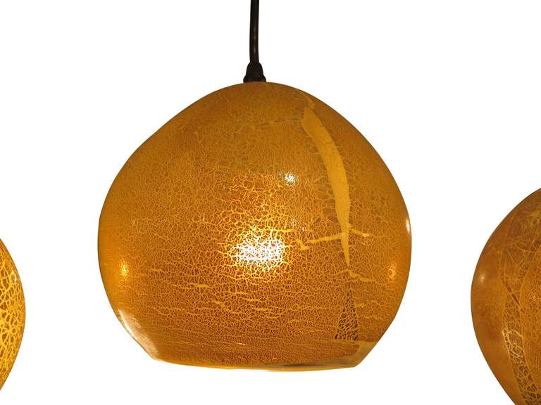 Contemporary 2009 Mid-Century Modern Style, Hand blown, Iron Triangle, Three Light Pendant