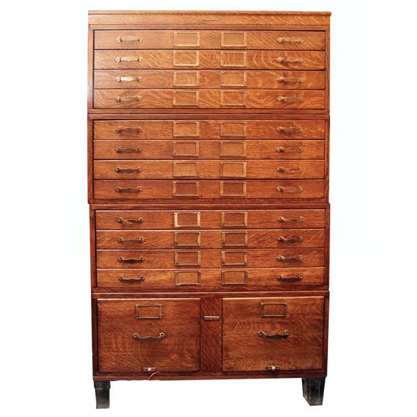 1920s Quarter Sawn Oak Map or Flat File with Letter Size File Cabinet ...