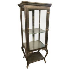 1907 Stripped Steel Dental Cabinet with Mirrored Backpanel and Glass Shelves