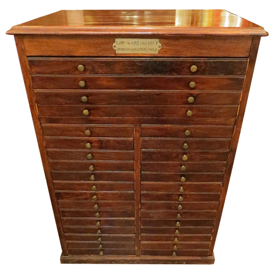 John C. Clarke Map or Printer's Cabinet with 32 Tray Style Drawers