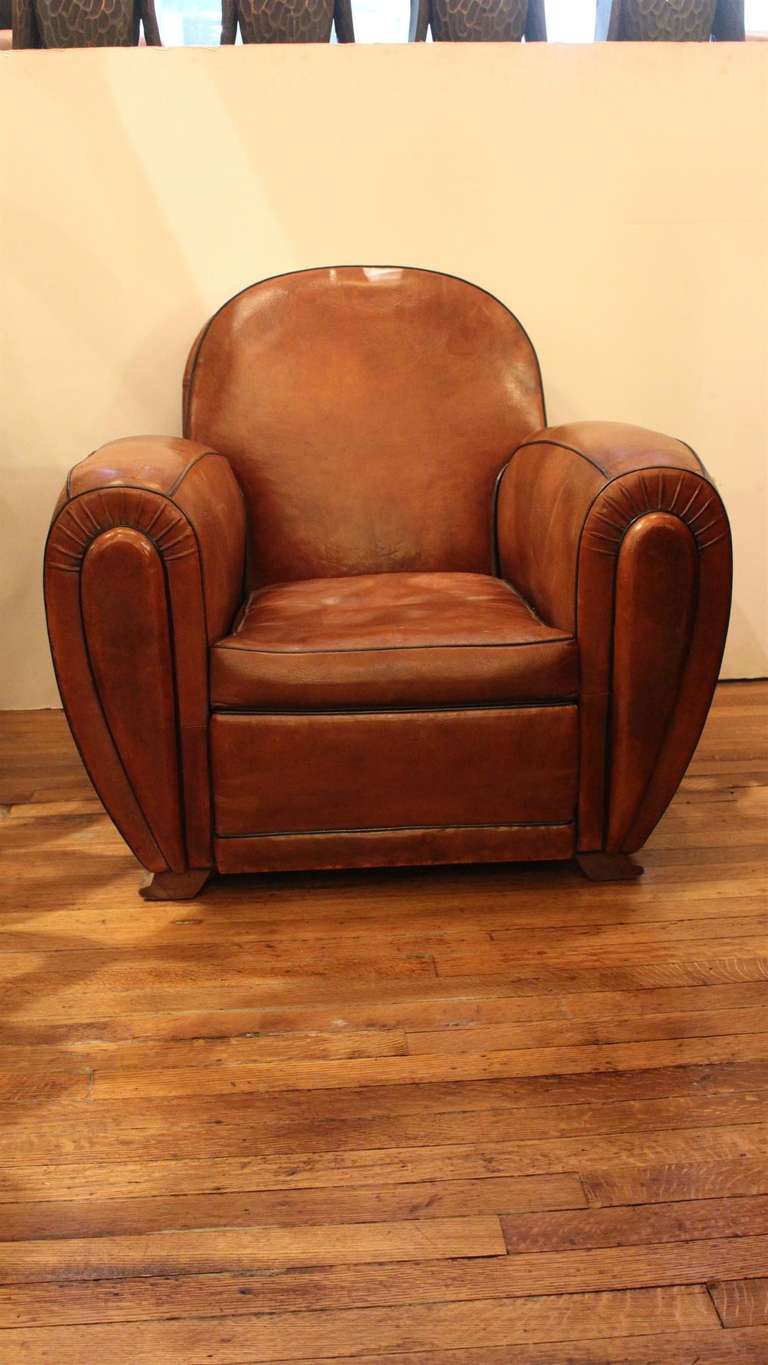 French Art Deco Leather Sofa and Club Chair In Excellent Condition In New York, NY
