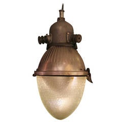 1950s Converted Industrial "Egg" Street Light Chandelier with Glass Shade