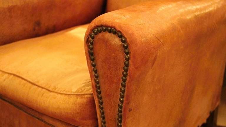 Single 1940s French Club Chair with Rivets In Excellent Condition In New York, NY