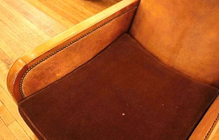 Art Deco Sheep Skin Club Chair with Rivets and Suede Cushion In Good Condition In New York, NY