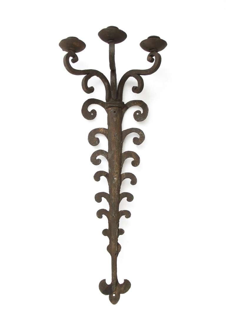 Pair of Tall Unusual French Wrought Iron Candle Style Sconces