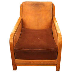 Art Deco Sheep Skin Club Chair with Rivets and Suede Cushion