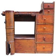 1880s Antique Pine Shoe Cobbler Work Desk with Drawers and Cubbyholes