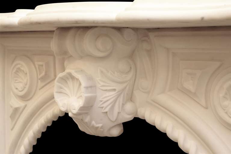 19th Century Heavily Carved Mid-1860s Statuary White Marble Mantel from Brooklyn