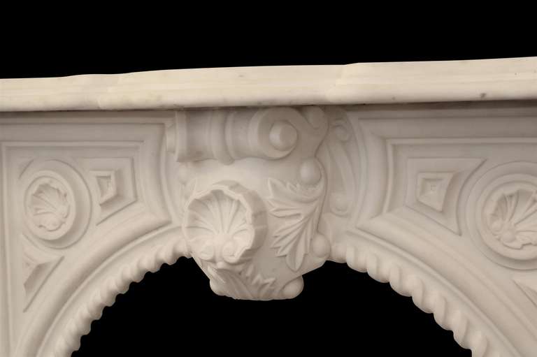 Heavily Carved Mid-1860s Statuary White Marble Mantel from Brooklyn 1