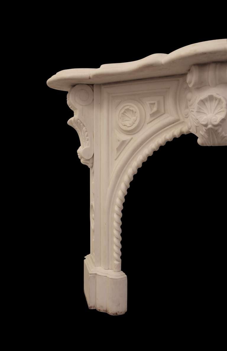 Heavily Carved Mid-1860s Statuary White Marble Mantel from Brooklyn 2