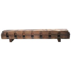 1870s Salvaged Hand Hewn Beam Bench with Mortise Joints