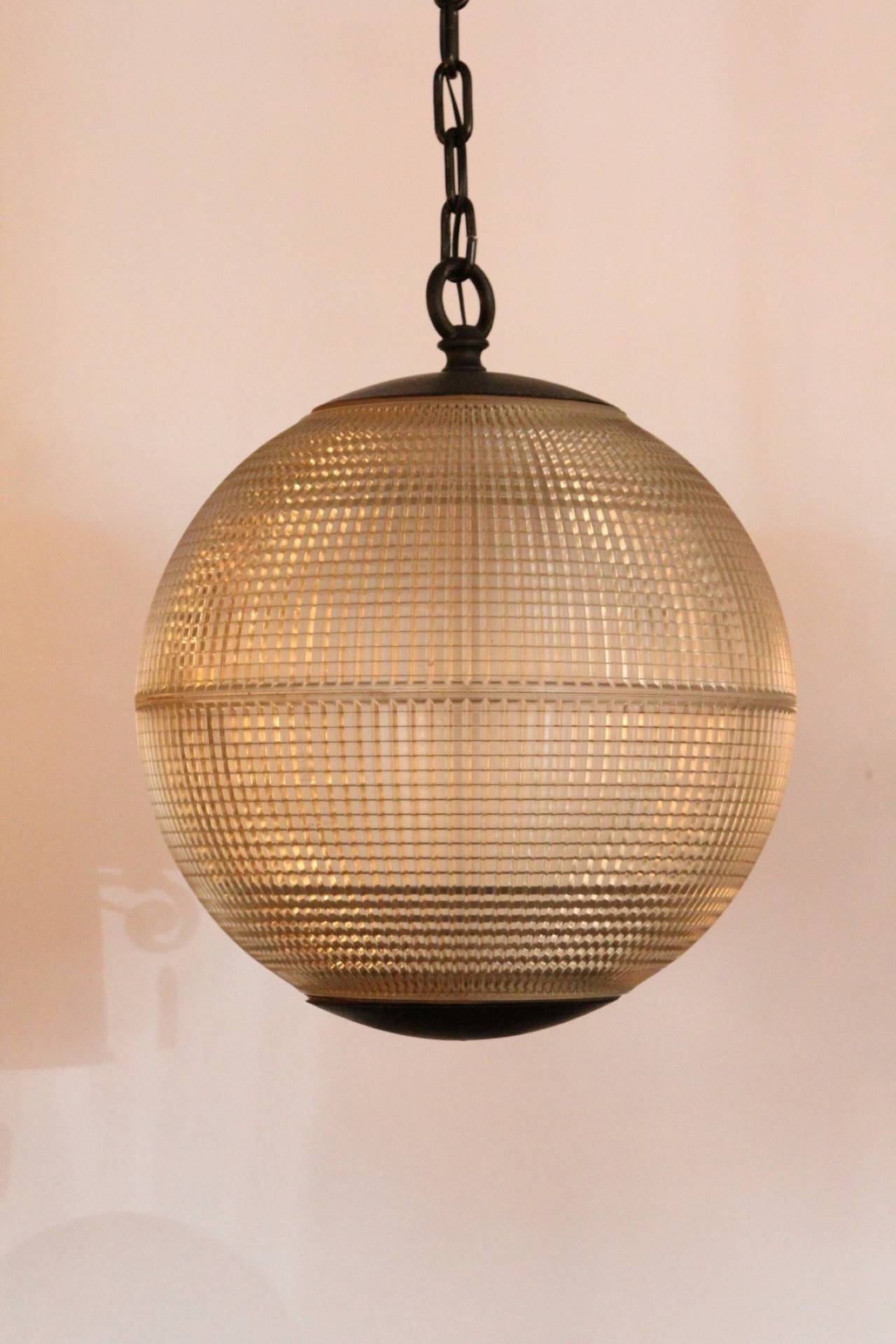 Industrial 1960s Paris Holophane Globe Streetlight Turned Pendant Street Light