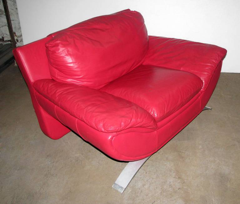 Other Red Leather Retro Sofa and Chair Set